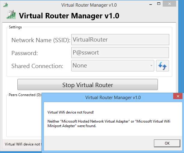 Virtual router manager не раздает интернет