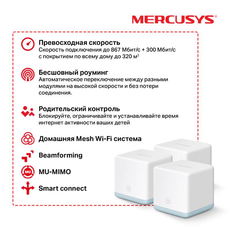 Mercusys whole home mesh wi-fi system halo s12 (2-pack) роутер wifi — купить, цена и характеристики, отзывы