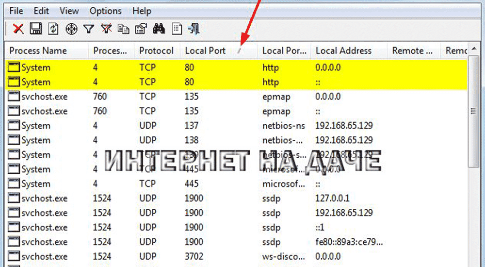 Not found port 80. CURRPORTS.